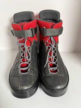 Prada Linea Rossa (Prada Sport) Red/Gray Leather & Nylon Lace Up Boots 4U 0561 8